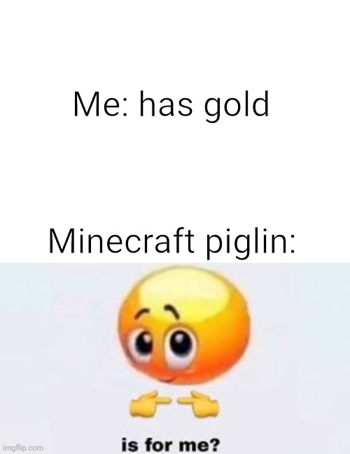 title not |  Me: has gold; Minecraft piglin: | image tagged in blank white template,is for me | made w/ Imgflip meme maker