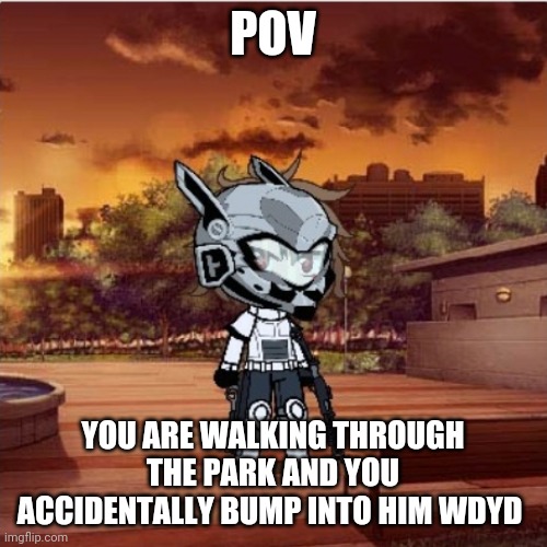 No OP OCS unless you want to have some extra fun | POV; YOU ARE WALKING THROUGH THE PARK AND YOU ACCIDENTALLY BUMP INTO HIM WDYD | image tagged in roleplaying,pov,i'm sorry sir but you have to leave,oh wow are you actually reading these tags,stop reading the tags | made w/ Imgflip meme maker