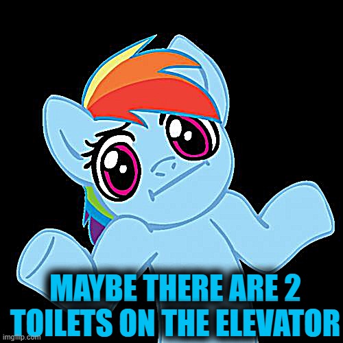 Pony Shrugs Meme | MAYBE THERE ARE 2 TOILETS ON THE ELEVATOR | image tagged in memes,pony shrugs | made w/ Imgflip meme maker