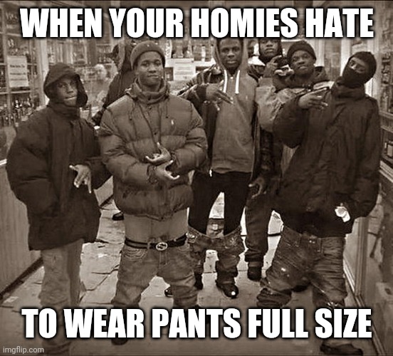 All My Homies Hate | WHEN YOUR HOMIES HATE; TO WEAR PANTS FULL SIZE | image tagged in all my homies hate | made w/ Imgflip meme maker
