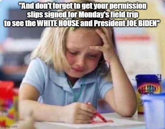 Irrational Fear ? His "Rep" is out there | "And don't forget to get your permission slips signed for Monday's field trip to see the WHITE HOUSE and President JOE BIDEN" | image tagged in memes | made w/ Imgflip meme maker