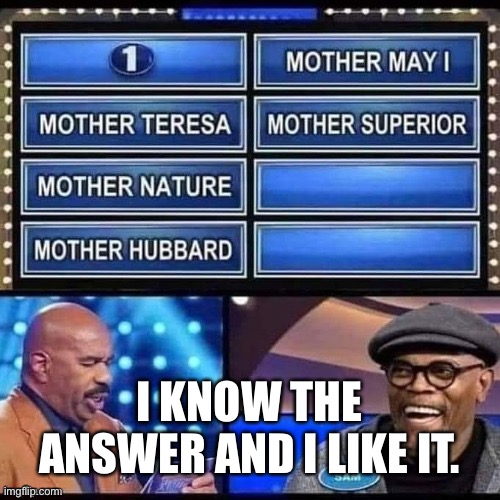Hahahahhahahaha |  I KNOW THE ANSWER AND I LIKE IT. | image tagged in family feud,memes,funny memes | made w/ Imgflip meme maker