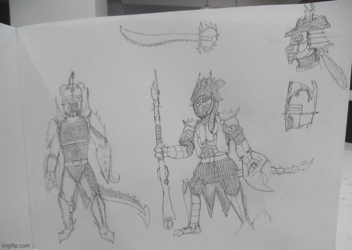 Termitan Troopers (Insectillian Aliens) in bio armor: Left-Gigan/Megalon themed, Right-British Redcoat & red arthropod influence | image tagged in aliens,anthro,armor,insect,enemies,troopers | made w/ Imgflip meme maker