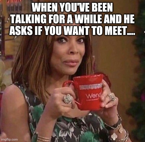 Dating | WHEN YOU'VE BEEN TALKING FOR A WHILE AND HE ASKS IF YOU WANT TO MEET.... | image tagged in relationships | made w/ Imgflip meme maker