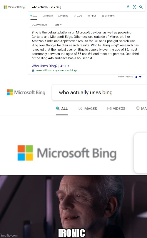 IRONIC | image tagged in palpatine ironic | made w/ Imgflip meme maker