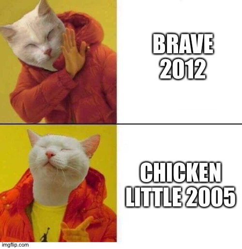 This is why Chicken little is better than Brave | BRAVE 2012; CHICKEN LITTLE 2005 | image tagged in cat drake | made w/ Imgflip meme maker