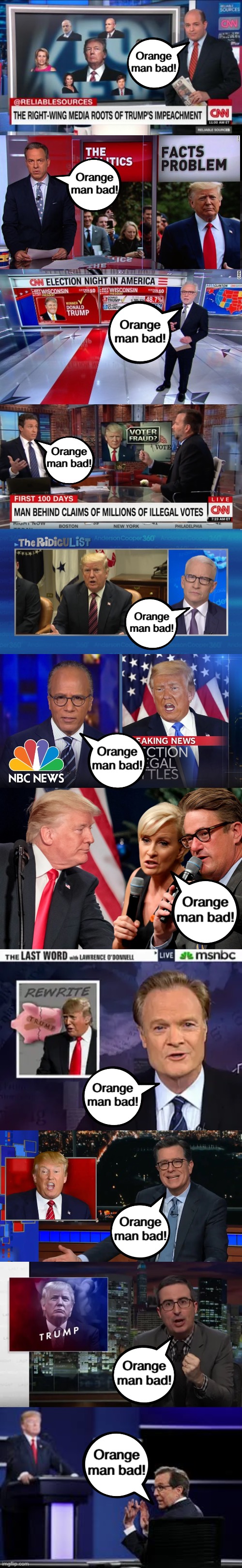 The Fake News Choir: “Orange man bad, bad, bad!” | image tagged in president trump,donald trump,fake news,cnn fake news,msm lies,cnn crazy news network | made w/ Imgflip meme maker