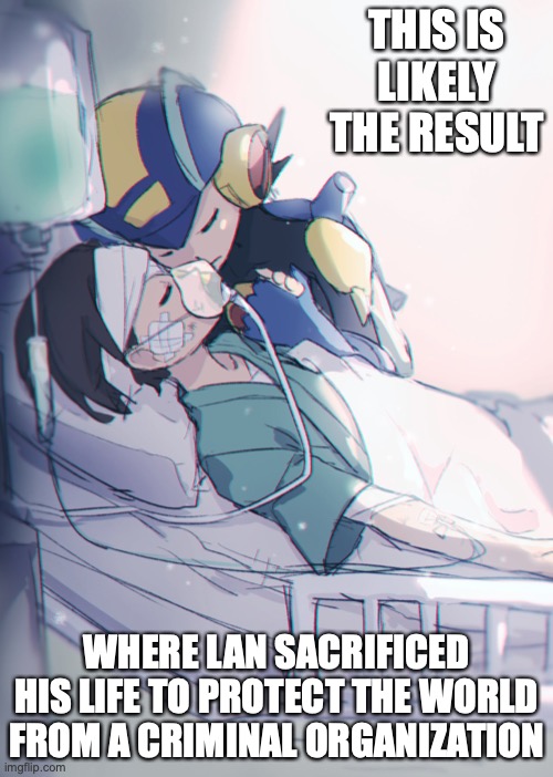 Lan Critically Injured | THIS IS LIKELY THE RESULT; WHERE LAN SACRIFICED HIS LIFE TO PROTECT THE WORLD FROM A CRIMINAL ORGANIZATION | image tagged in lan hikari,megaman,megaman battle network,memes | made w/ Imgflip meme maker