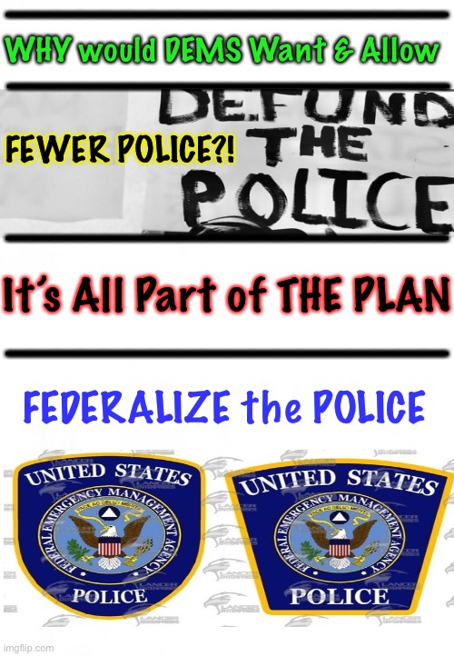 Devious Democrats Have Nefarious Plans | ——————————————————; WHY would DEMS Want & Allow; ——————————————————; FEWER POLICE?! ——————————————————; It’s All Part of THE PLAN; ——————————————————; FEDERALIZE the POLICE | image tagged in 2a,gun control,people control,dems are marxists,biden hates america,authoritarian | made w/ Imgflip meme maker