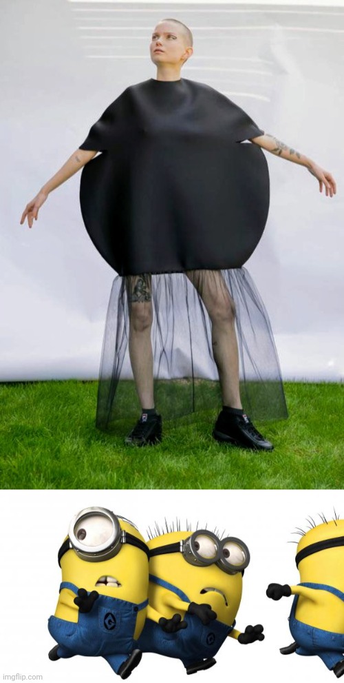 The Model looks embarrassed | image tagged in minions running away,fashion,don't do it,the dress,well yes but actually no | made w/ Imgflip meme maker