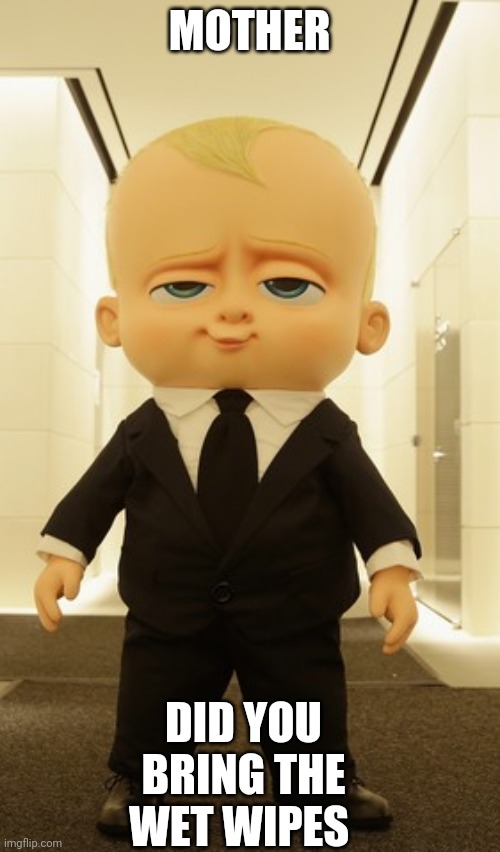 Idk i hate boss baby | MOTHER; DID YOU BRING THE WET WIPES | image tagged in boss,baby,why,i fear no man | made w/ Imgflip meme maker