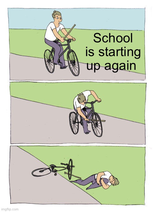 Bike Fall Meme | School is starting up again | image tagged in memes,bike fall | made w/ Imgflip meme maker