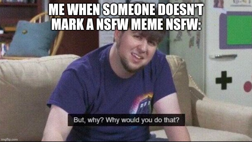 Seriously though ppl do this way to much | ME WHEN SOMEONE DOESN'T MARK A NSFW MEME NSFW: | image tagged in but why why would you do that,nsfw,why,seriously | made w/ Imgflip meme maker
