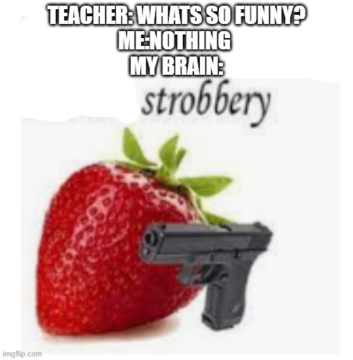 strobbery | TEACHER: WHATS SO FUNNY?
ME:NOTHING 
MY BRAIN: | image tagged in funny memes | made w/ Imgflip meme maker