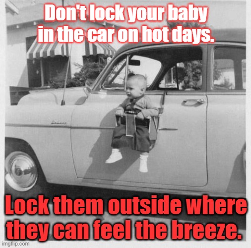 Baby Seat | Don't lock your baby in the car on hot days. Lock them outside where they can feel the breeze. | image tagged in baby,car | made w/ Imgflip meme maker