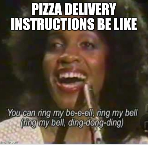 Ring My Bell |  PIZZA DELIVERY INSTRUCTIONS BE LIKE | image tagged in ringmybell,pizza delivery,delivery,instructions,bell,obvious | made w/ Imgflip meme maker