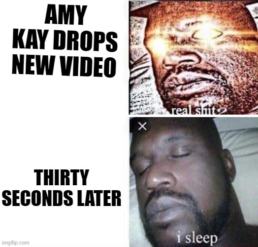 Asmr | AMY KAY DROPS NEW VIDEO; THIRTY SECONDS LATER | image tagged in i sleep reverse | made w/ Imgflip meme maker