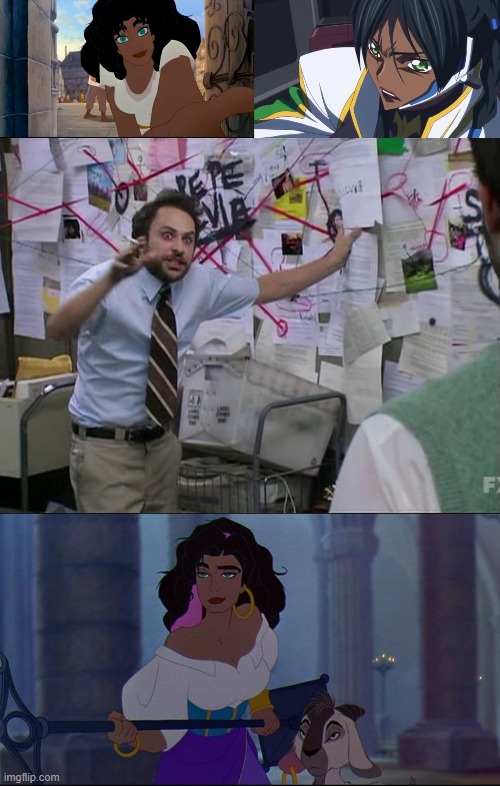 The Disney Theory Invades Japan | image tagged in come we have,surprised dorothea,charlie conspiracy always sunny in philidelphia,esmeralda on conspiracy theorists | made w/ Imgflip meme maker