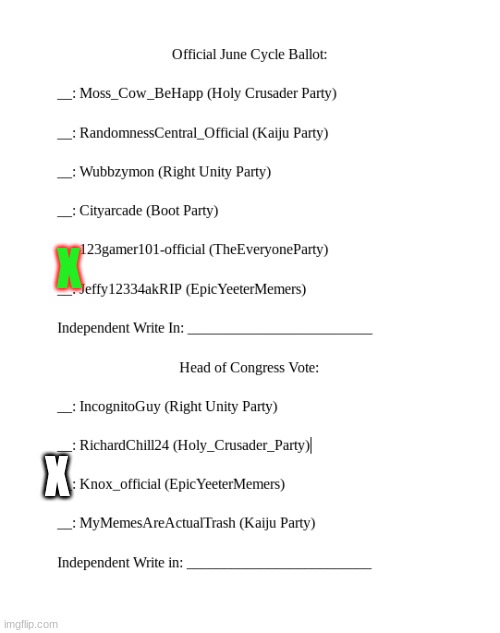 June Election Ballot | X; X | image tagged in june election ballot | made w/ Imgflip meme maker