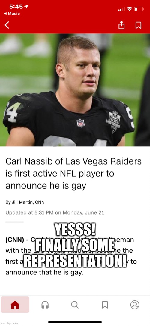 yes!!! | YESSS! FINALLY SOME REPRESENTATION! | image tagged in gay,nfl football | made w/ Imgflip meme maker