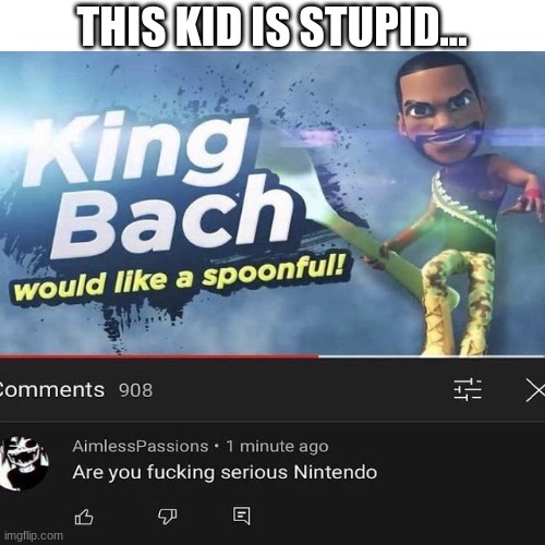 THIS KID IS STUPID... | image tagged in nintendo,king bach | made w/ Imgflip meme maker