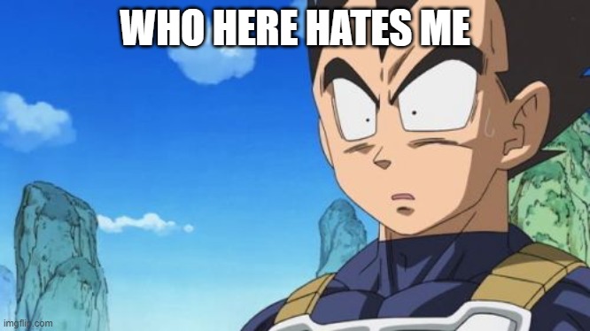 Surprized Vegeta | WHO HERE HATES ME | image tagged in memes,surprized vegeta | made w/ Imgflip meme maker