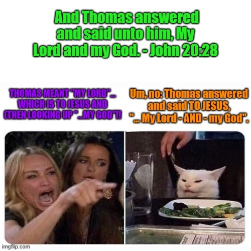 Unitarians vs. Trinitarians: John 20:28. | made w/ Imgflip meme maker