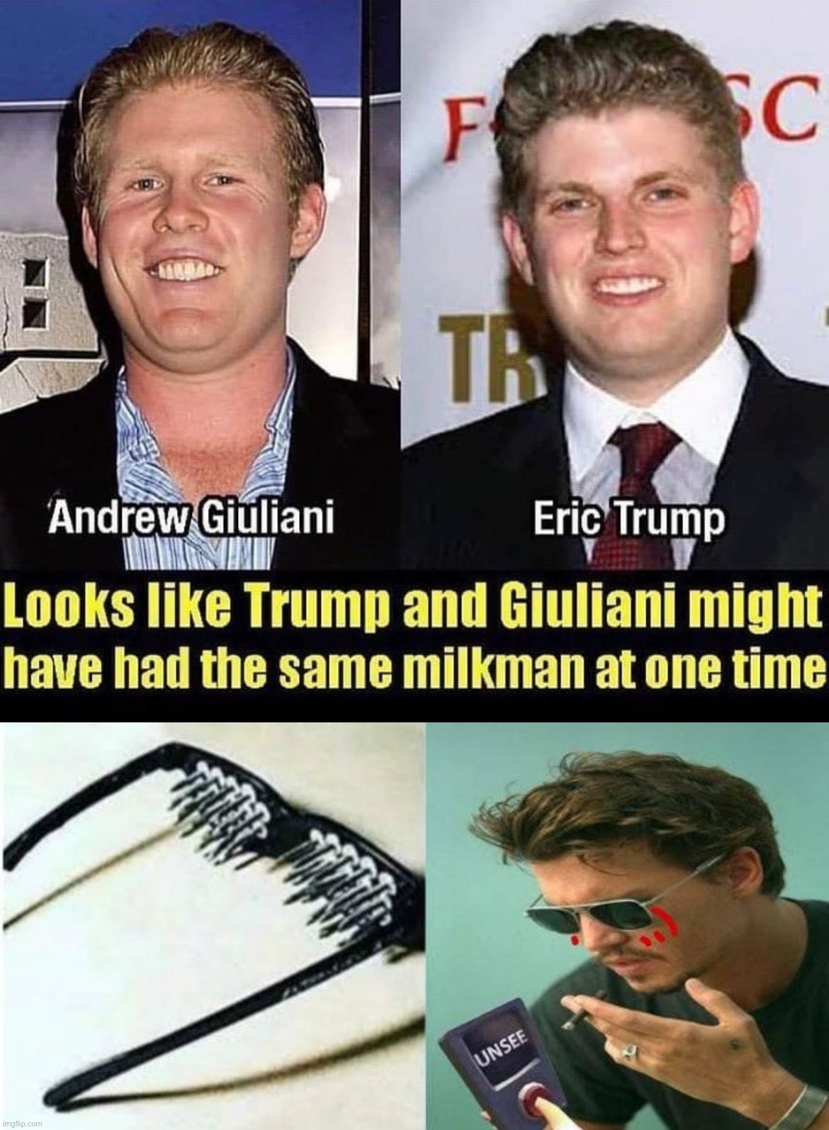 image tagged in andrew giuliani eric trump,unsee spike glasses,can't unsee,unsee juice,eric trump,andrew giuliani | made w/ Imgflip meme maker