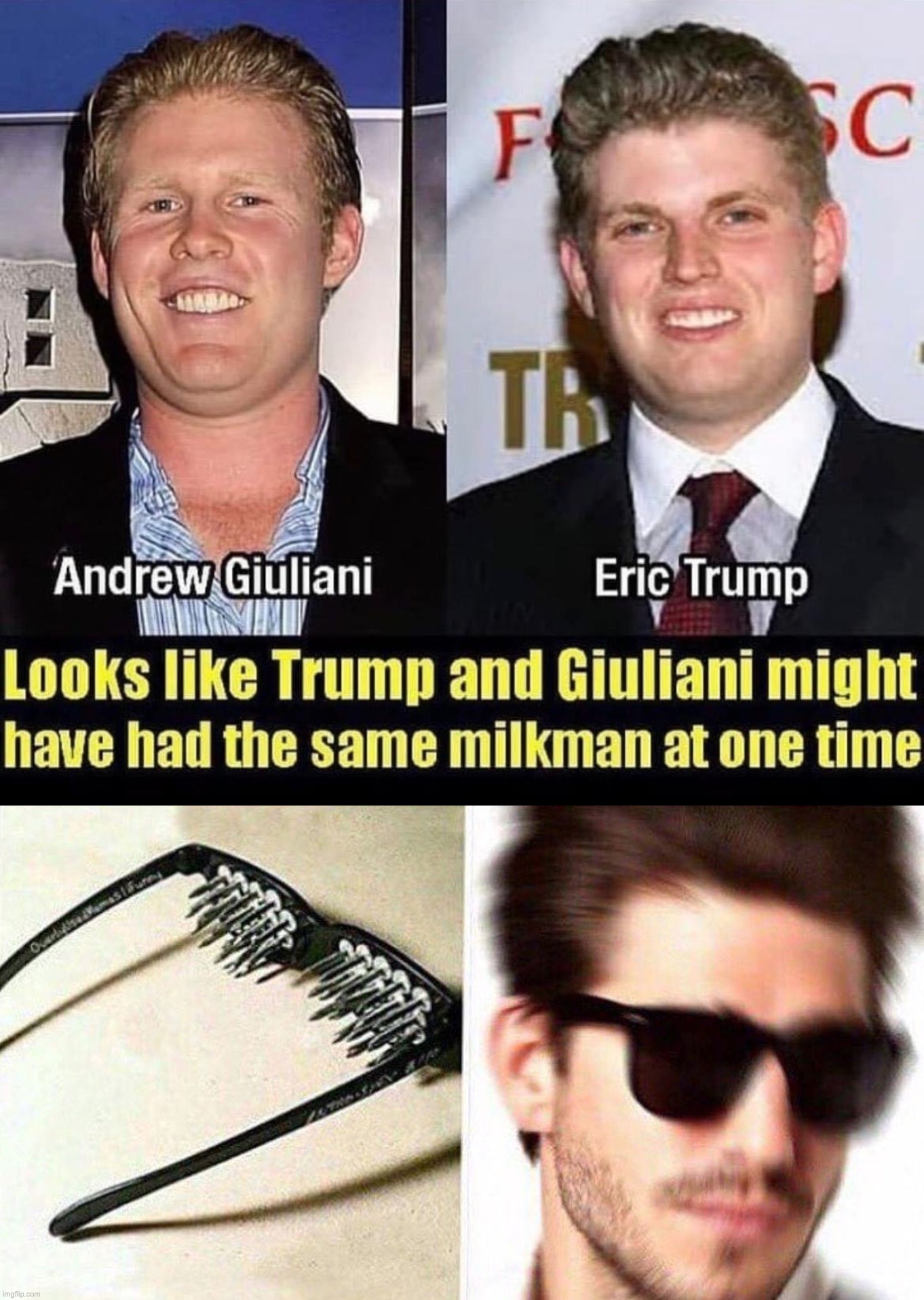 image tagged in andrew giuliani eric trump,unsee glasses | made w/ Imgflip meme maker