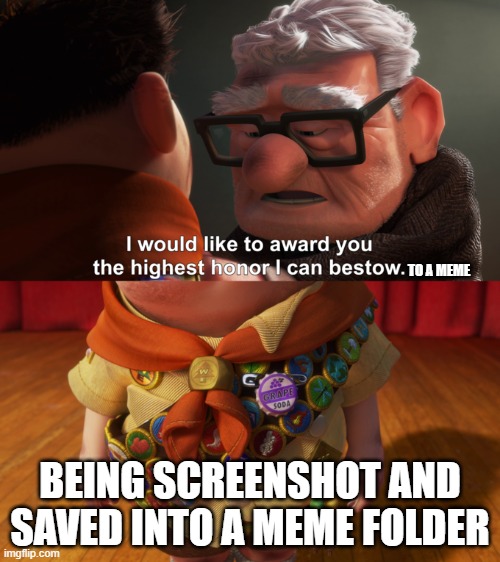 Highest Honor | TO A MEME; BEING SCREENSHOT AND SAVED INTO A MEME FOLDER | image tagged in highest honor | made w/ Imgflip meme maker