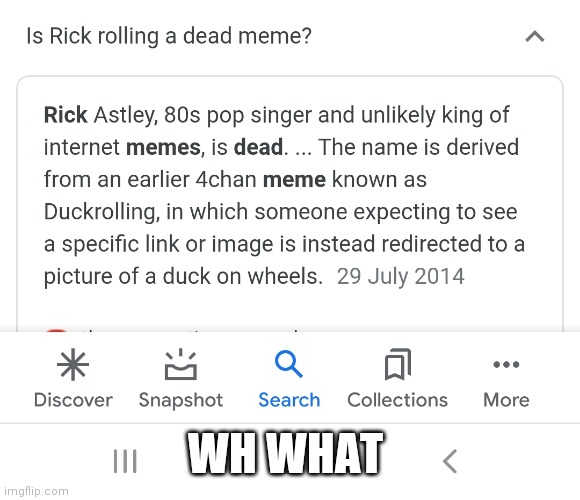 Wrong | WH WHAT | image tagged in rickroll,never gonna give you up,never gonna let you down,never gonna run around,and desert you | made w/ Imgflip meme maker