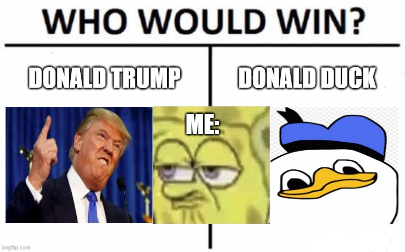 Who Would Win? | DONALD TRUMP; DONALD DUCK; ME: | image tagged in memes,who would win | made w/ Imgflip meme maker