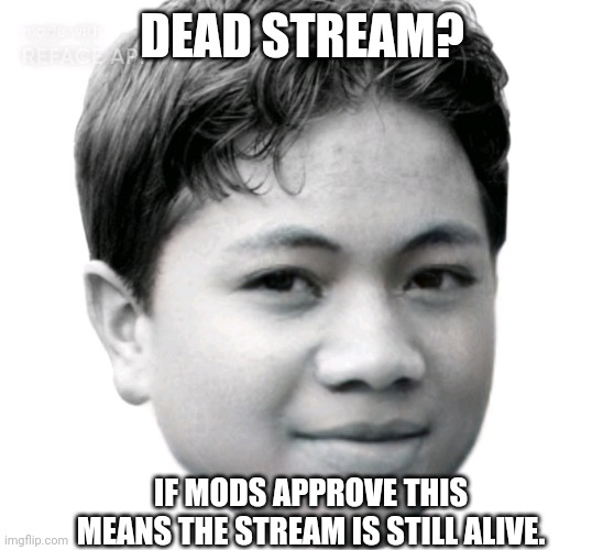 Akifhaziq | DEAD STREAM? IF MODS APPROVE THIS MEANS THE STREAM IS STILL ALIVE. | image tagged in akifhaziq | made w/ Imgflip meme maker