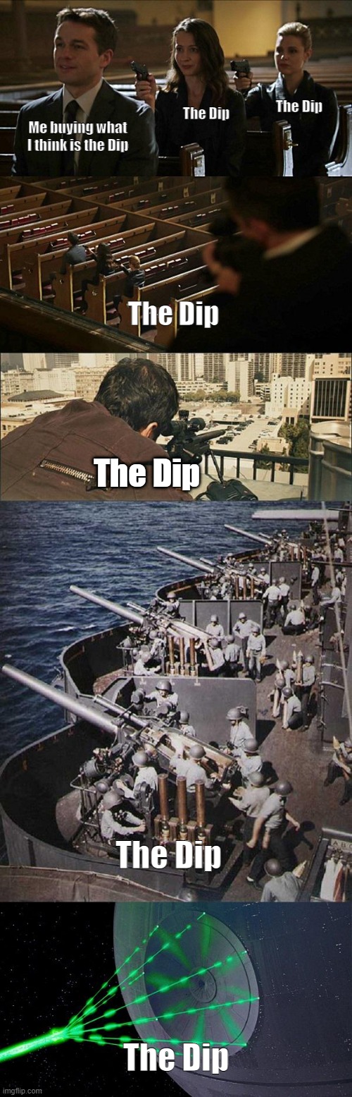 Crypto go Brrrr | The Dip; The Dip; Me buying what I think is the Dip; The Dip; The Dip; The Dip; The Dip | image tagged in assassination chain extended | made w/ Imgflip meme maker
