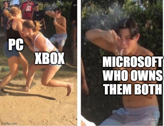 They own Windows and Xbox | PC; XBOX; MICROSOFT WHO OWNS THEM BOTH | image tagged in dabbing dude | made w/ Imgflip meme maker