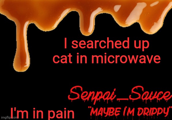 . | I searched up cat in microwave; I'm in pain | image tagged in sauce's drippy temp | made w/ Imgflip meme maker