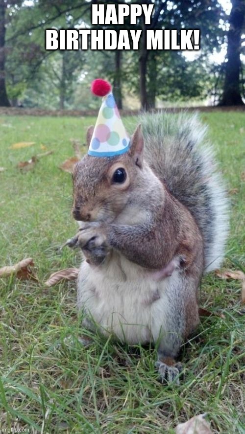 Super Birthday Squirrel | HAPPY BIRTHDAY MILK! | image tagged in memes,super birthday squirrel | made w/ Imgflip meme maker