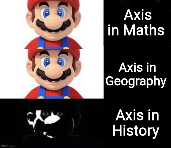 Mario dark three panel | Axis in Maths; Axis in Geography; Axis in History | image tagged in mario dark three panel,maths,math,geography,history | made w/ Imgflip meme maker