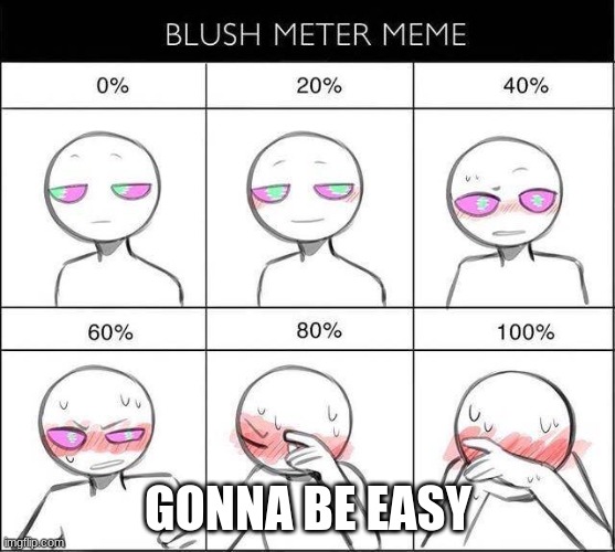 the thing is no one is gonna comment | GONNA BE EASY | image tagged in blush meter meme | made w/ Imgflip meme maker