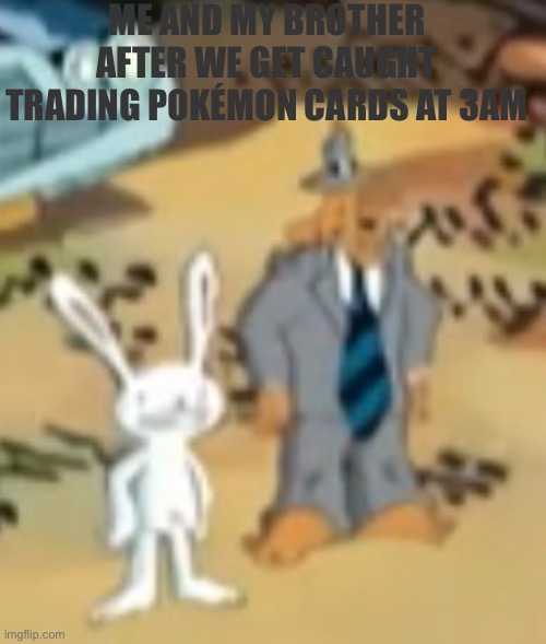 O.o | ME AND MY BROTHER AFTER WE GET CAUGHT TRADING POKÉMON CARDS AT 3AM | image tagged in pokemon,brother | made w/ Imgflip meme maker