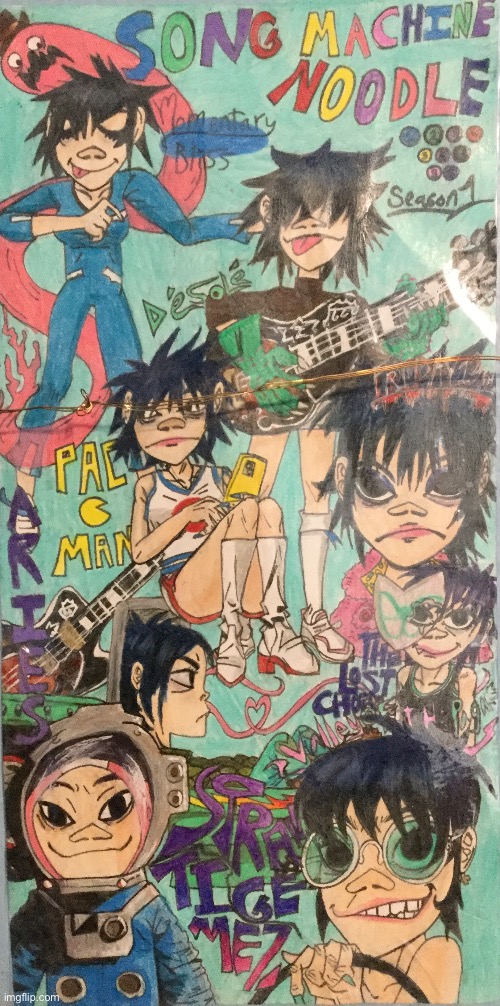A drawing from Noodle in every song machine ep but with my broken light in the way | image tagged in noodle,gorillaz,drawing,song machine | made w/ Imgflip meme maker