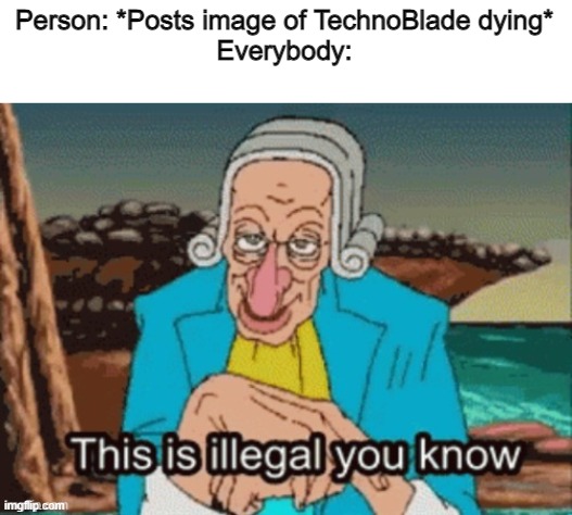 Atleast in minecraft rules... | Person: *Posts image of TechnoBlade dying*
Everybody: | image tagged in this is illegal you know,memes,funny,technoblade,minecraft | made w/ Imgflip meme maker