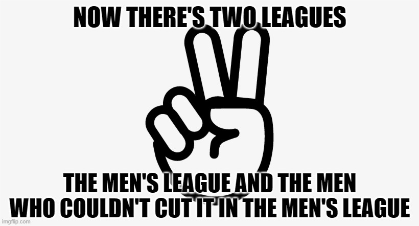 NOW THERE'S TWO LEAGUES THE MEN'S LEAGUE AND THE MEN WHO COULDN'T CUT IT IN THE MEN'S LEAGUE | made w/ Imgflip meme maker