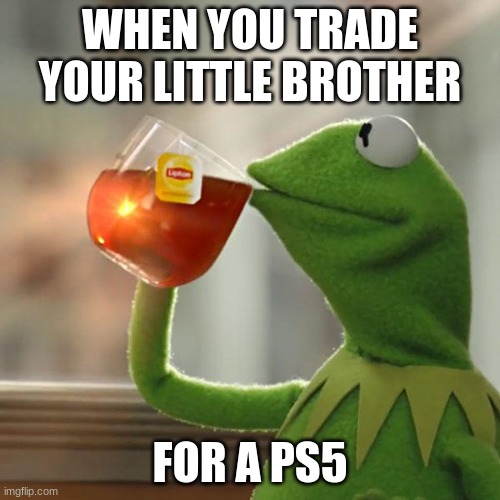 tru story | WHEN YOU TRADE YOUR LITTLE BROTHER; FOR A PS5 | image tagged in memes,but that's none of my business,kermit the frog | made w/ Imgflip meme maker