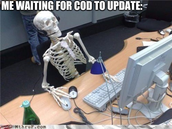 WARZONE WHY IS IT TAKING SO LONG TO UPDATE | ME WAITING FOR COD TO UPDATE: | image tagged in waiting skeleton | made w/ Imgflip meme maker