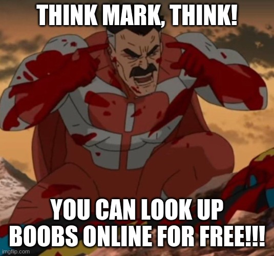 THINK MARK! THINK! | THINK MARK, THINK! YOU CAN LOOK UP BOOBS ONLINE FOR FREE!!! | image tagged in think mark think | made w/ Imgflip meme maker