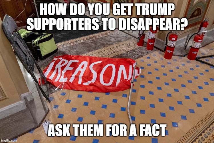 End Trump Debatefans | HOW DO YOU GET TRUMP SUPPORTERS TO DISAPPEAR? ASK THEM FOR A FACT | image tagged in donald trump | made w/ Imgflip meme maker