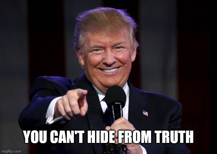Trump laughing at haters | YOU CAN'T HIDE FROM TRUTH | image tagged in trump laughing at haters | made w/ Imgflip meme maker
