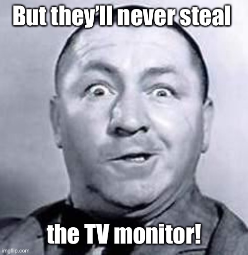 Curly | But they’ll never steal the TV monitor! | image tagged in curly | made w/ Imgflip meme maker