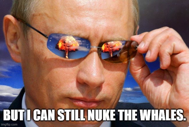 Putin Nuke | BUT I CAN STILL NUKE THE WHALES. | image tagged in putin nuke | made w/ Imgflip meme maker